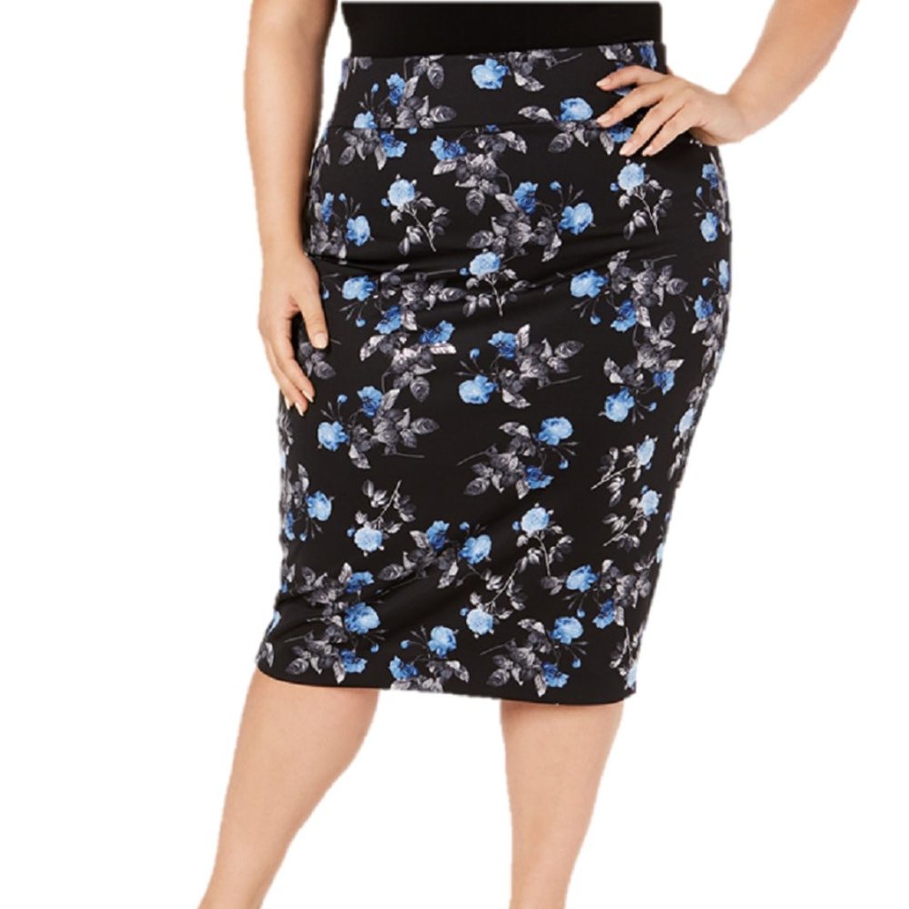 Alfani Plus Size Lively Rose Printed Scuba Skirt